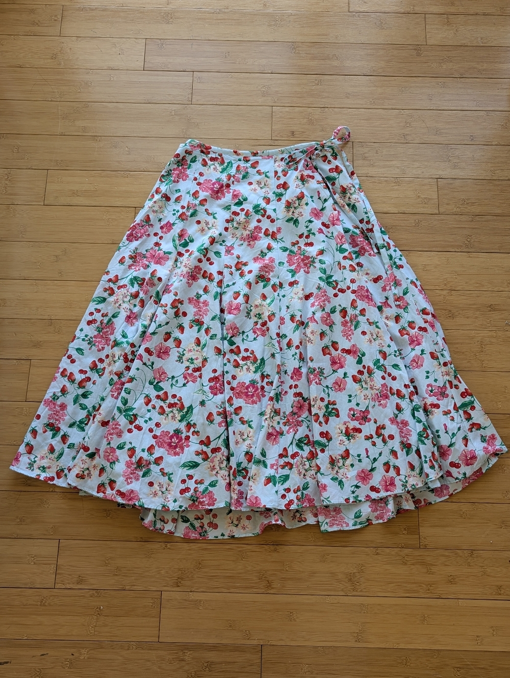 Ann Taylor Floral Strawberry Wrap A-Line Midi Skirt